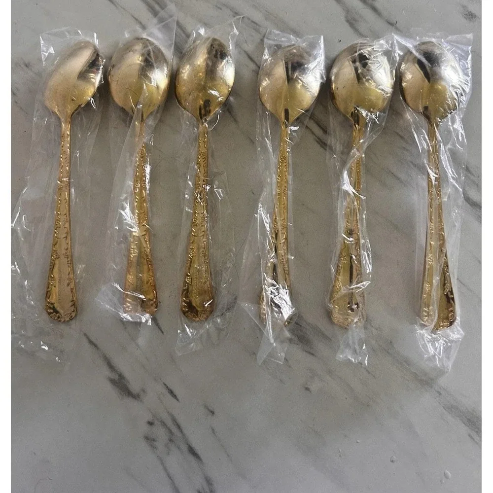 WM Rogers & Son Gold Plated Soup Spoons Lot of 6 Enchanted Rose 7